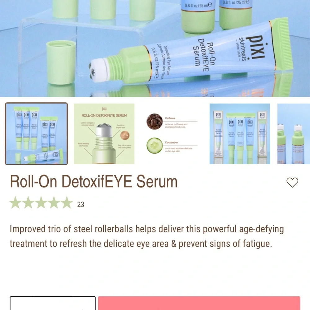 NWT Pixi Roll-On DetoxifEYE Serum & Eye Patches Boxed Set
